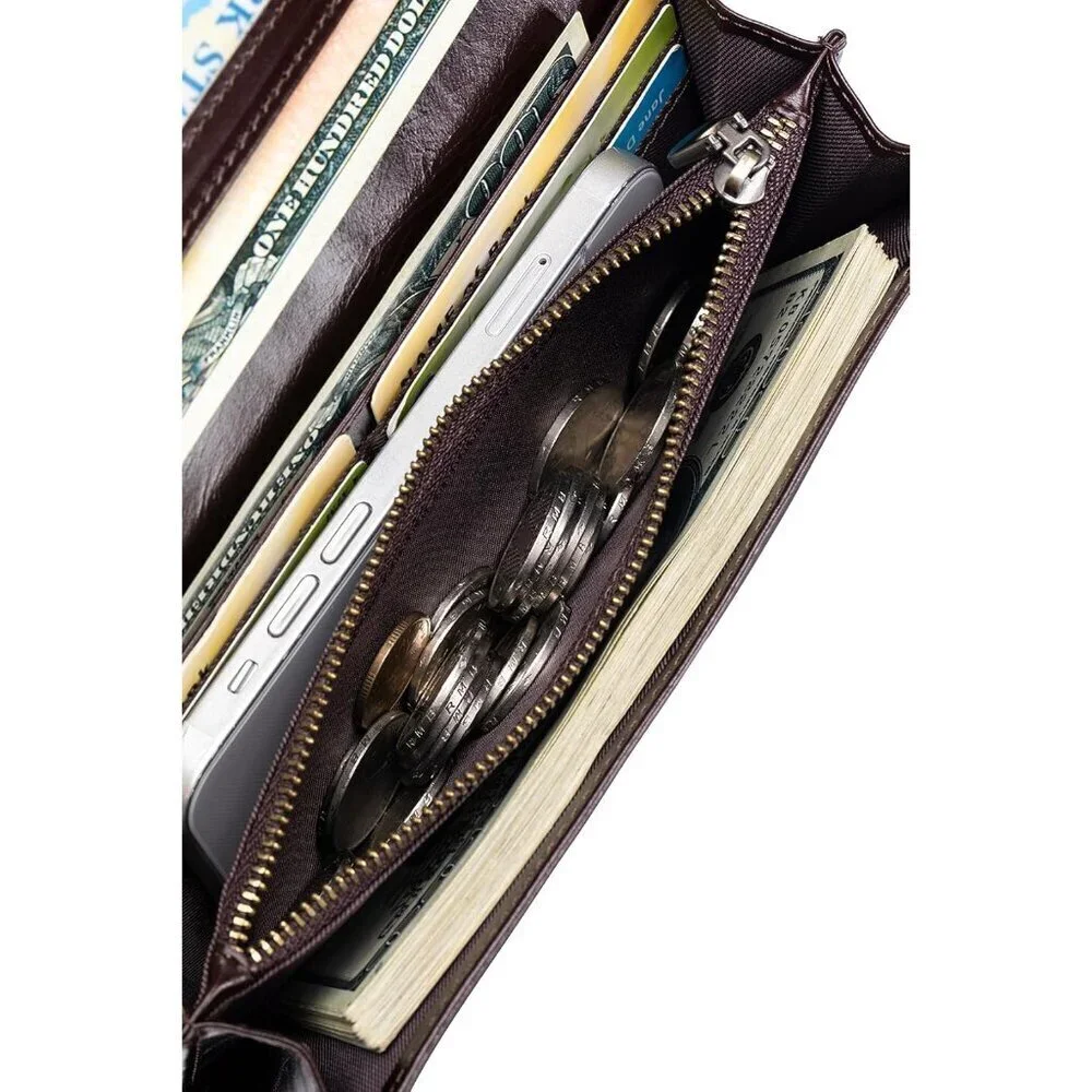 Slim Wallets for Women RFID Blocking Long Ladies Wallet Bifold Womens Leather Wa